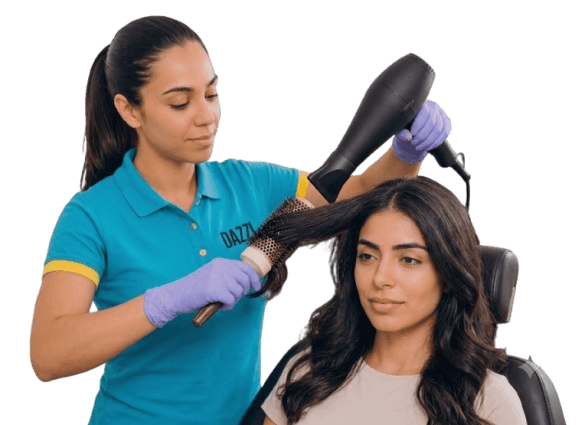 Premium home hair blowout and color application service with certified expert
